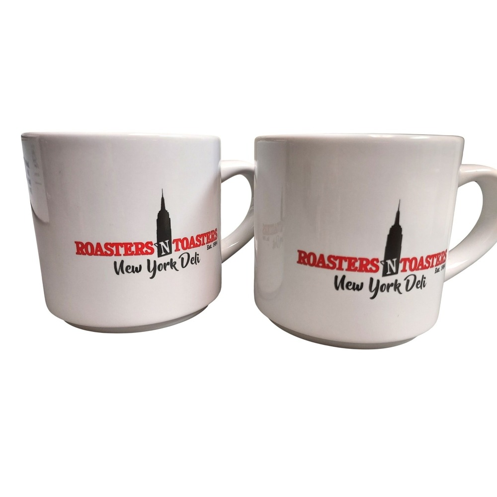 Roasters N Toasters New York Deli Coffee Mug Set Time To Schmooze White 2pc‎